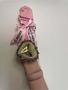 Juicy Couture Blush Pink Belt with Gold Jeweled Heart Buckle L/XL